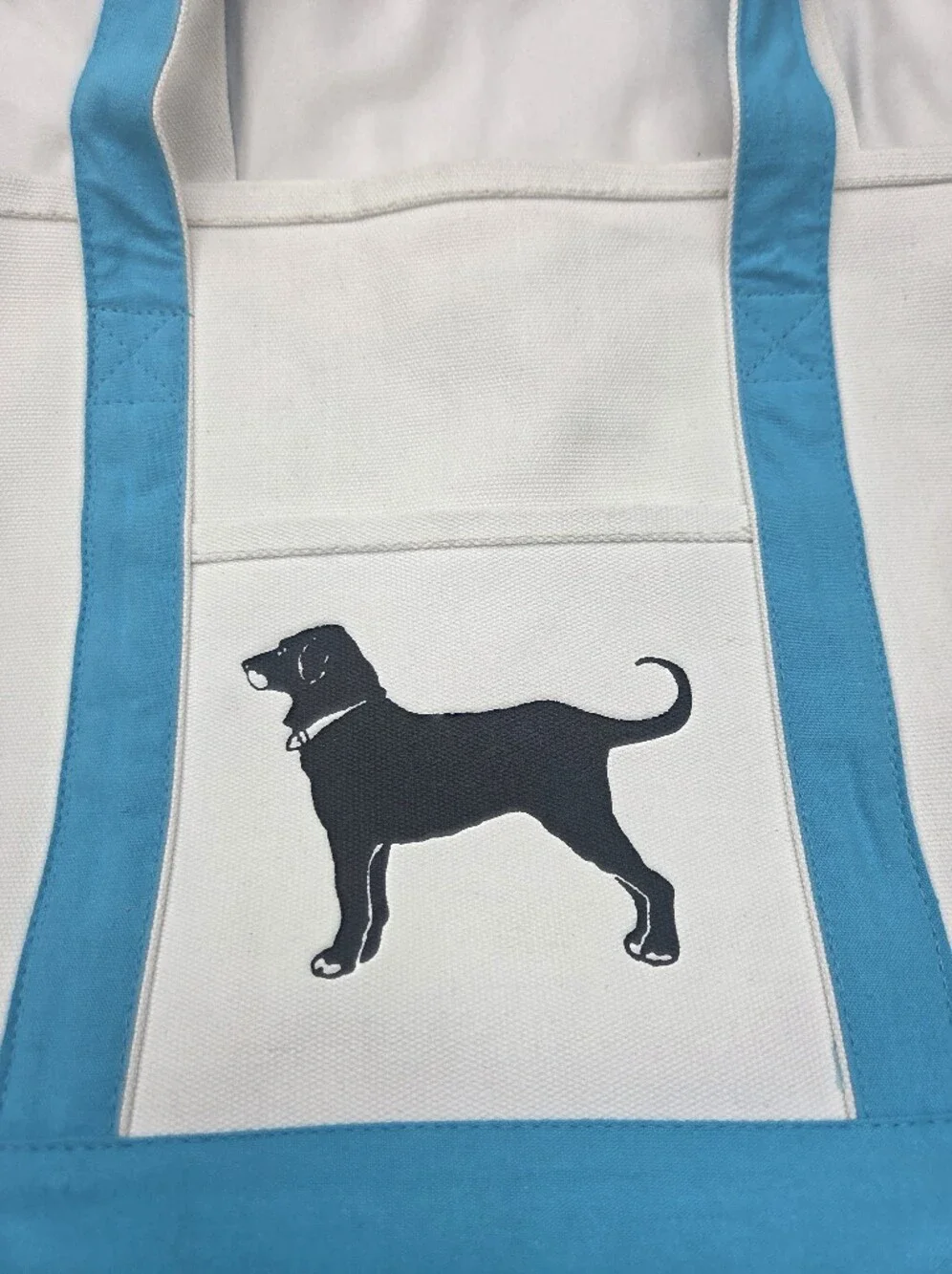 The Black Dog Canvas Tote Bag Ivory Blue Large Beach Shopper Dog Print